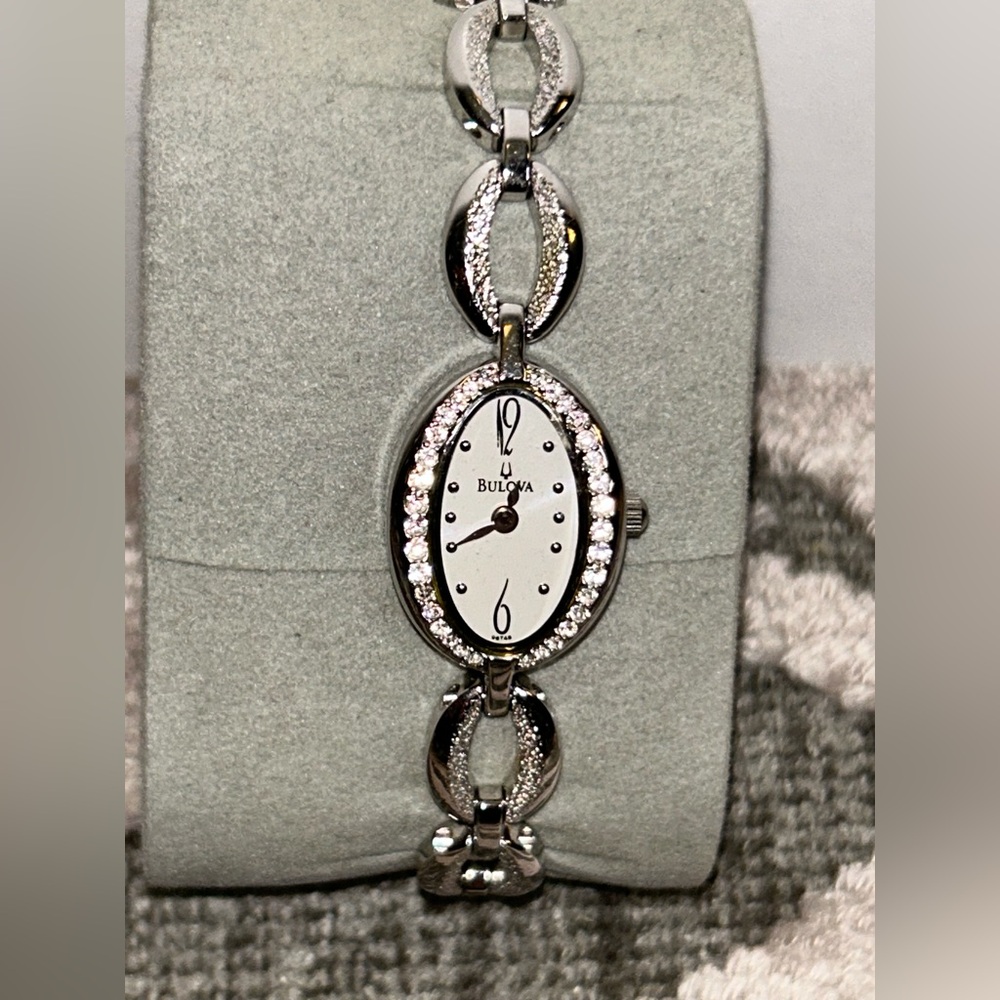 Bulova silver watch with crystals